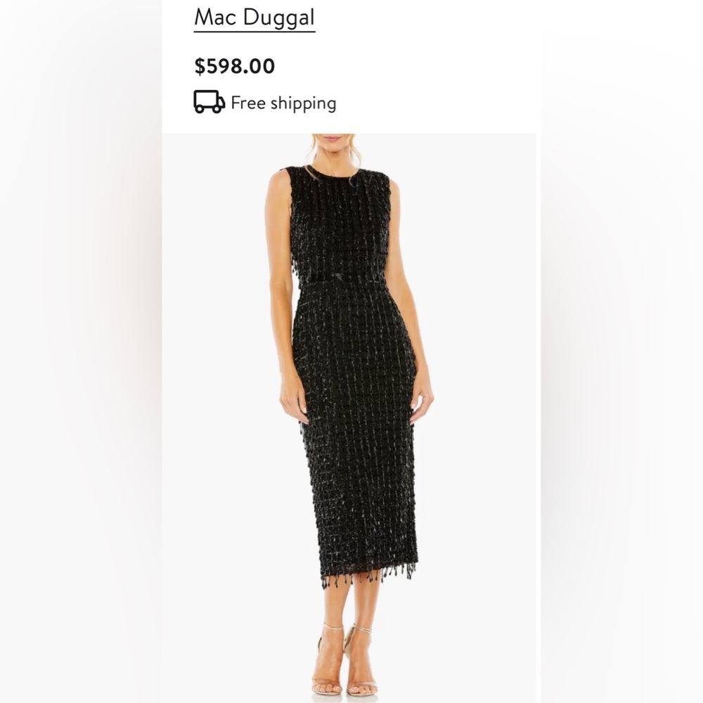 MAC DUGGAL - Embellished Sleeveless Tweed Midi Dress